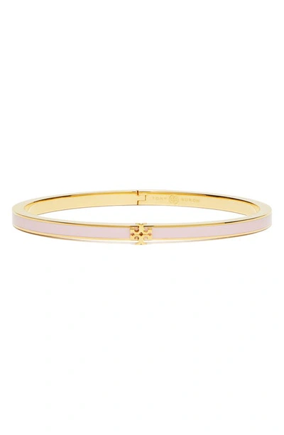 Tory Burch Kira Enamel Hinge Bracelet In Tory Gold / Pink Snow