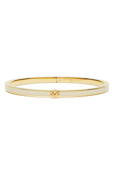 Shop Tory Burch Kira Enamel Hinge Bracelet In Tory Gold / New Ivory