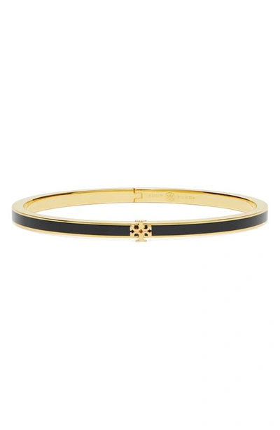 Shop Tory Burch Kira Enamel Hinge Bracelet In Tory Gold / Black