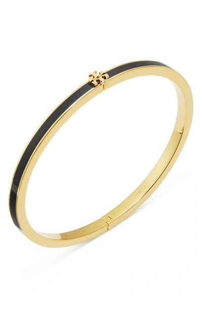 Shop Tory Burch Kira Enamel Hinge Bracelet In Tory Gold / Black