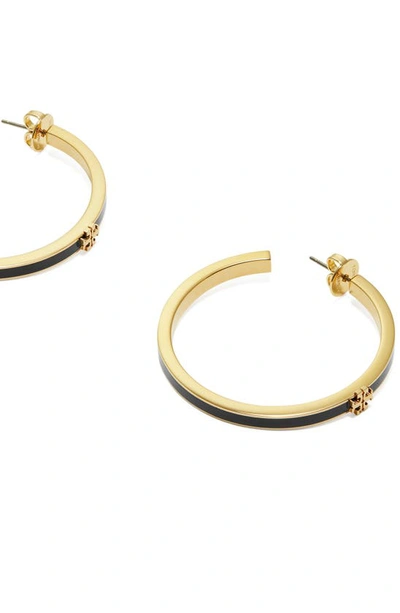 Shop Tory Burch Kira Enamel Hoop Earrings In Tory Gold / Black