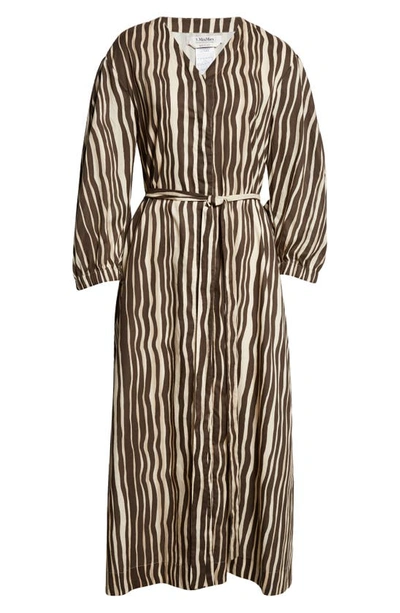 Shop Max Mara Pomelia Wavy Stripe Cotton Voile Shirtdress In Dark Brown