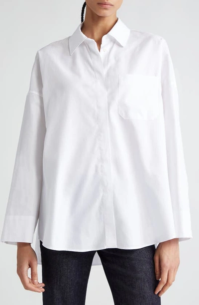 Shop Max Mara Lodola Long Sleeve Cotton Oxford Trapeze Shirt In White