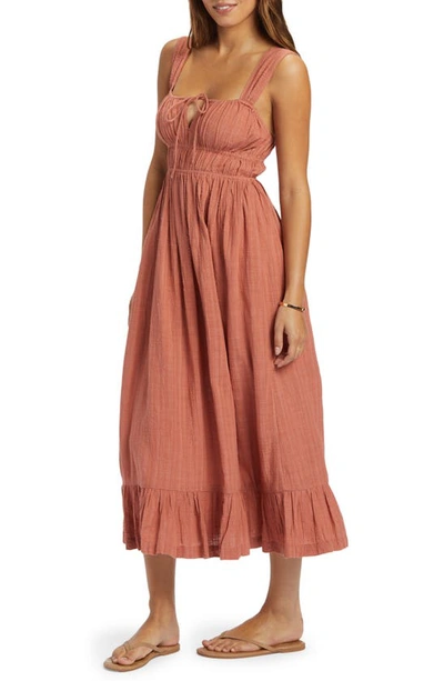 Shop Roxy Paradise Winds Cotton Blend Midi Dress In Cedar Wood