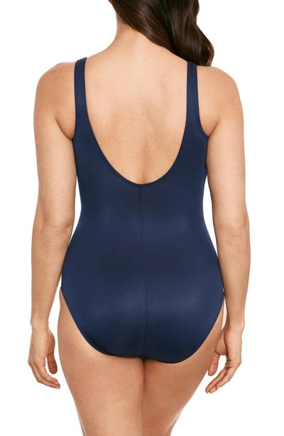Shop Miraclesuit Silver Shore Temptress One-piece Swimsuit In Midnight Blue/ White