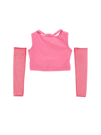 Monnalisa Jersey Tank Top With Sleeves In Sachet Pink