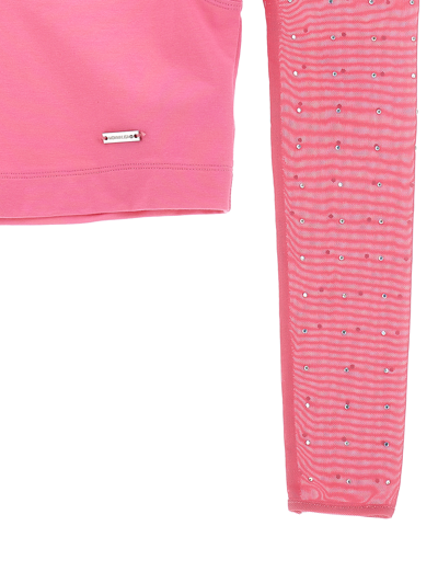 Monnalisa Jersey Tank Top With Sleeves In Sachet Pink