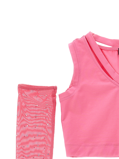 Monnalisa Jersey Tank Top With Sleeves In Sachet Pink