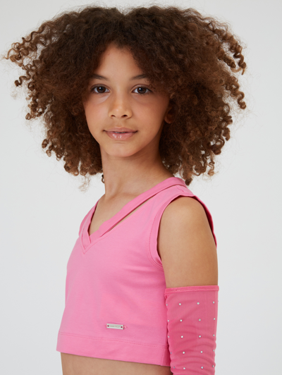 Monnalisa Jersey Tank Top With Sleeves In Sachet Pink