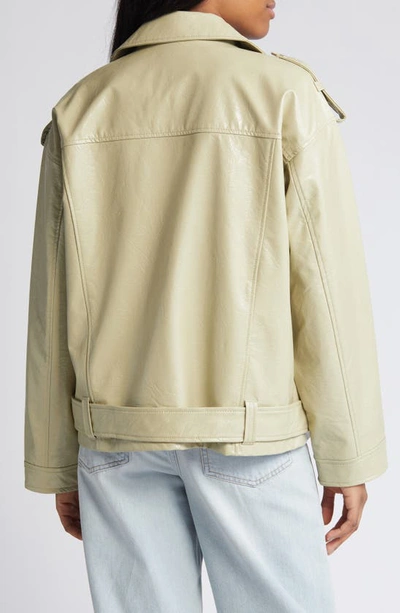Noisy May Kane Paulina Faux Leather Moto Jacket In Eucalyptus