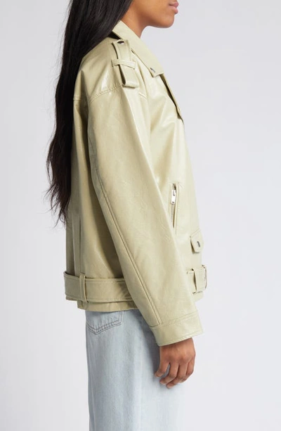 Shop Noisy May Kane Paulina Faux Leather Moto Jacket In Eucalyptus