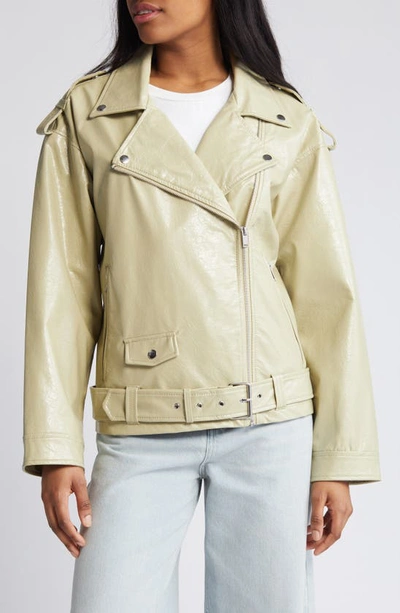 Noisy May Kane Paulina Faux Leather Moto Jacket In Eucalyptus