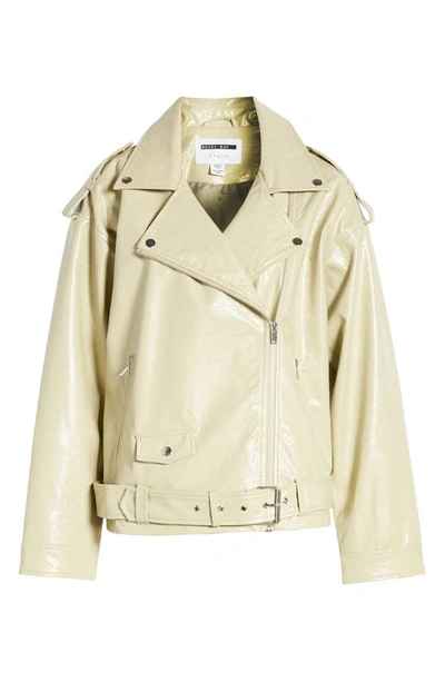 Shop Noisy May Kane Paulina Faux Leather Moto Jacket In Eucalyptus