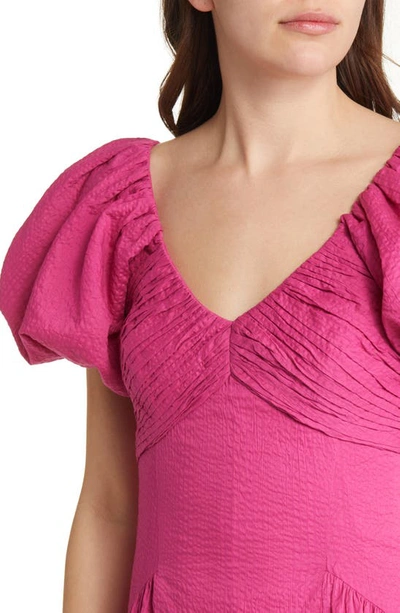Shop Frame Puff Sleeve High-low Cotton Dress In Fuchsia