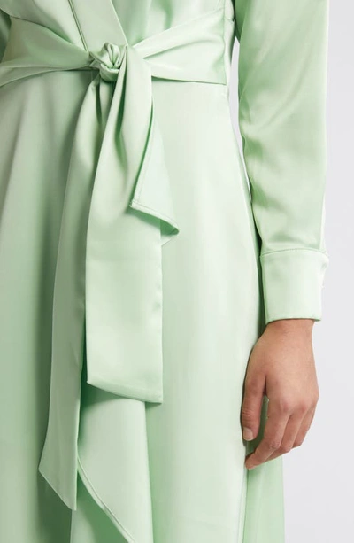 Shop Tahari Asl Ruffle Front Long Sleeve Midi Shirtdress In Moss