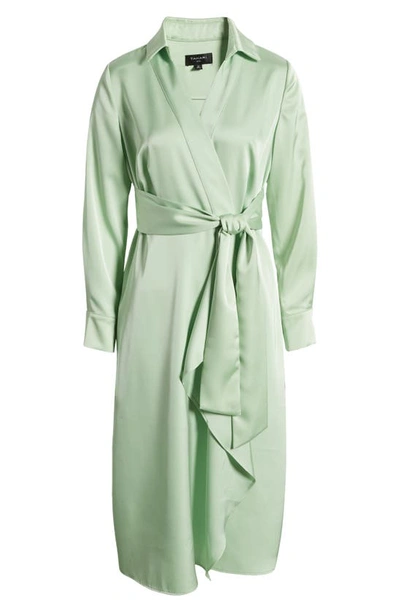 Shop Tahari Asl Ruffle Front Long Sleeve Midi Shirtdress In Moss