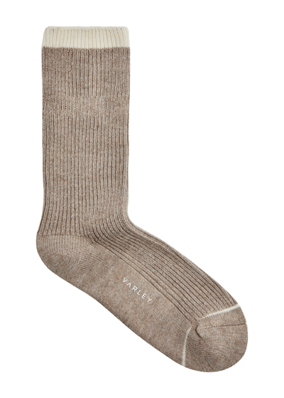 Shop Varley Kerry Ribbed Jersey Socks In Taupe