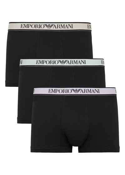 Shop Armani Collezioni Stretch-cotton Trunks In Black