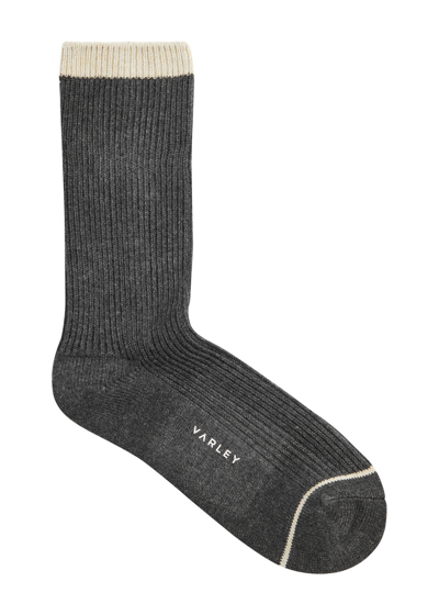 Shop Varley Kerry Ribbed Jersey Socks In Charcoal