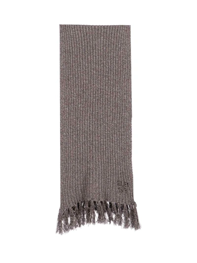 Shop Golden Goose Embroidery Detail Scarf In Ash Brown