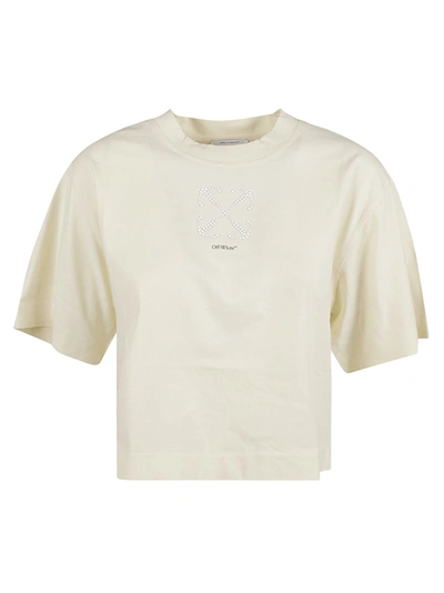 Shop Off-white Small Arrow Pearls Crop T-shirt In Beige/black