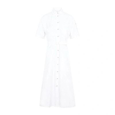 Shop Moncler Belted Midi Shirt Dress In Bianco
