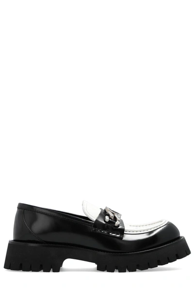 Shop Gucci Gg Plaque Contrasting Loafers In Black