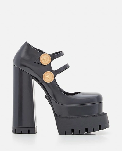 Shop Versace Mary Jane Leather Platform Heels In Black