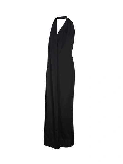 Loewe Satin Maxi Dress With Scarf In Black
