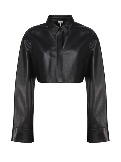 Shop Loewe Crop-top Shirt In Leather In Black