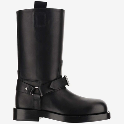 Shop Burberry Leather Saddle Boots In Black