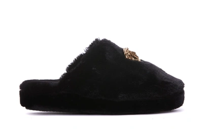 Shop Versace Medusa Slippers In Black