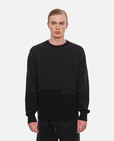 Shop Versace Cotton Crewneck Sweater In Black