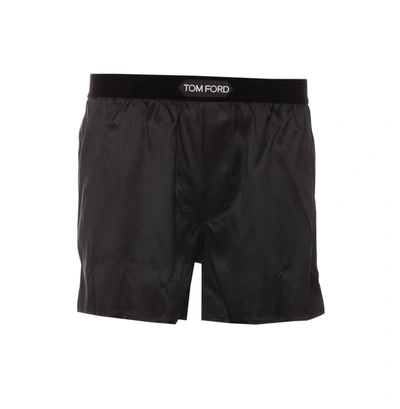 Shop Tom Ford Logo Silk Shorts In Black