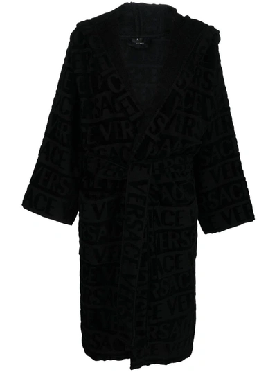 Shop Versace Bath Robe Crystal Hood The  In Black
