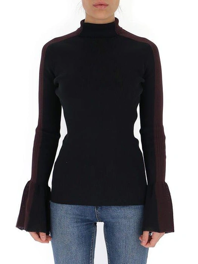 Shop Moncler 1952 High Neck Contrast Trim Sweater In Black