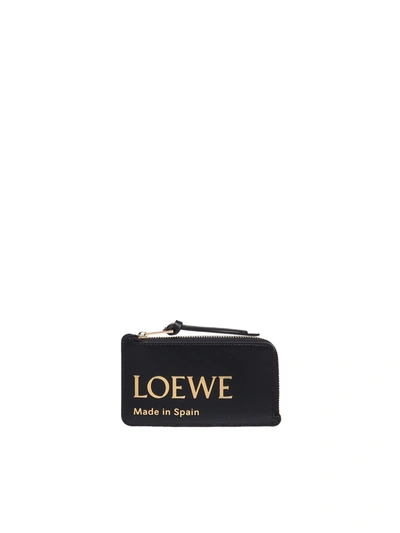 Shop Loewe Card Holder With Embossed Logo In Shiny Nappa Calfskin In Black