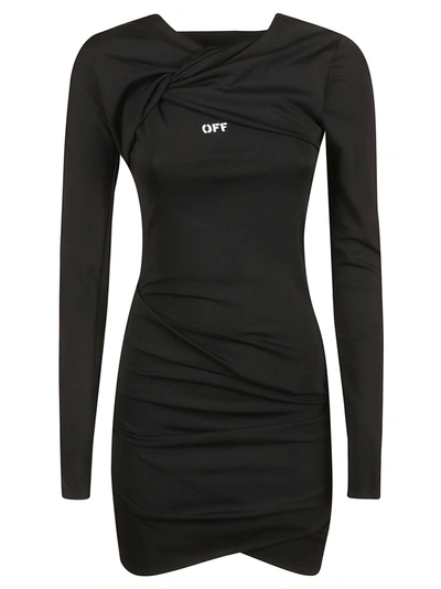 Shop Off-white Fluid Jer Twist Mini Dress In Black/white