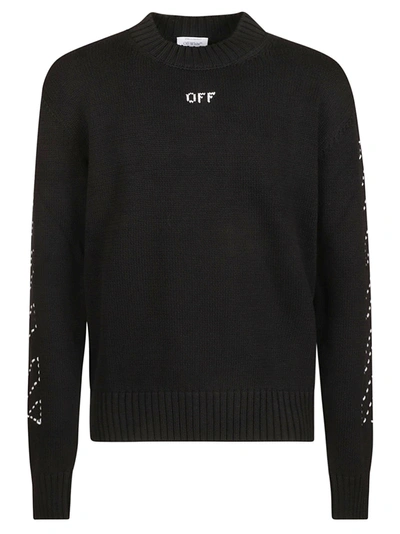 Shop Off-white Stitched Diag Knit Crewneck Sweater In Black/white