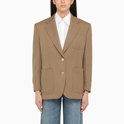 Shop Gucci Single-breasted Camel Wool Jacket In Blue