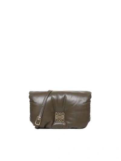 Shop Loewe Mini Puffer Goya Bag In Shiny Nappa Lambskin In Dark Khaki Green