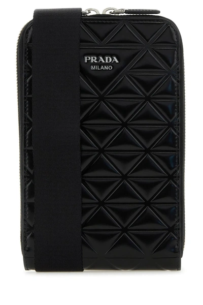 Shop Prada Black Leather Phone Case In Default Title