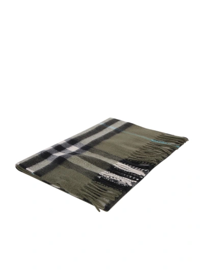 Shop Burberry Cashmere Check Scarf In Green