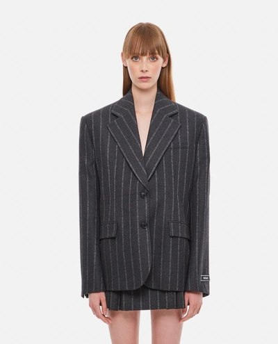 Shop Versace Oversized Striped Blazer In Grey