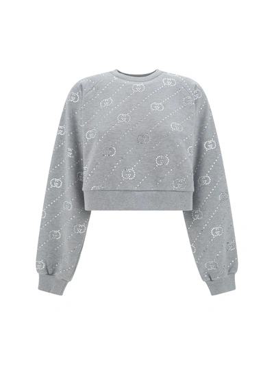 Shop Gucci Crop Sweatshirt In Grey