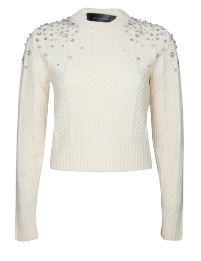 Shop Golden Goose Cropped Wool Sweater With Crystals In Lambs Wool
