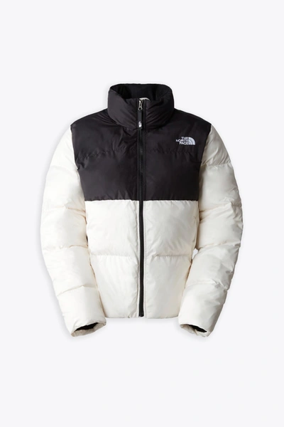 Shop The North Face Womens Saikuru Jacket Off White And Black Nylon Synthetic Puffer Jacket In Panna
