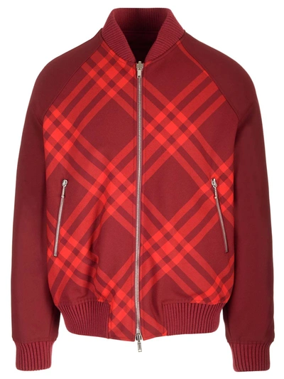 Shop Burberry Reversible Check Bomber Jacket In Red