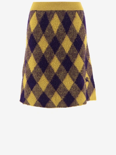 Shop Burberry Argyle Pattern Wool Skirt In Red