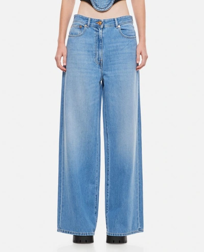 Shop Versace Wide-leg Jeans In Sky Blue
